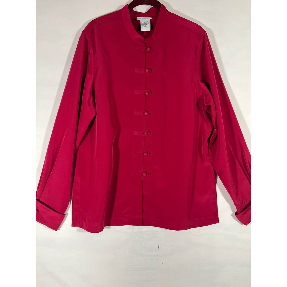 VTG Blair Mandarin Collar Frog Button Top Women L Burgundy Long Sleeve Orienta